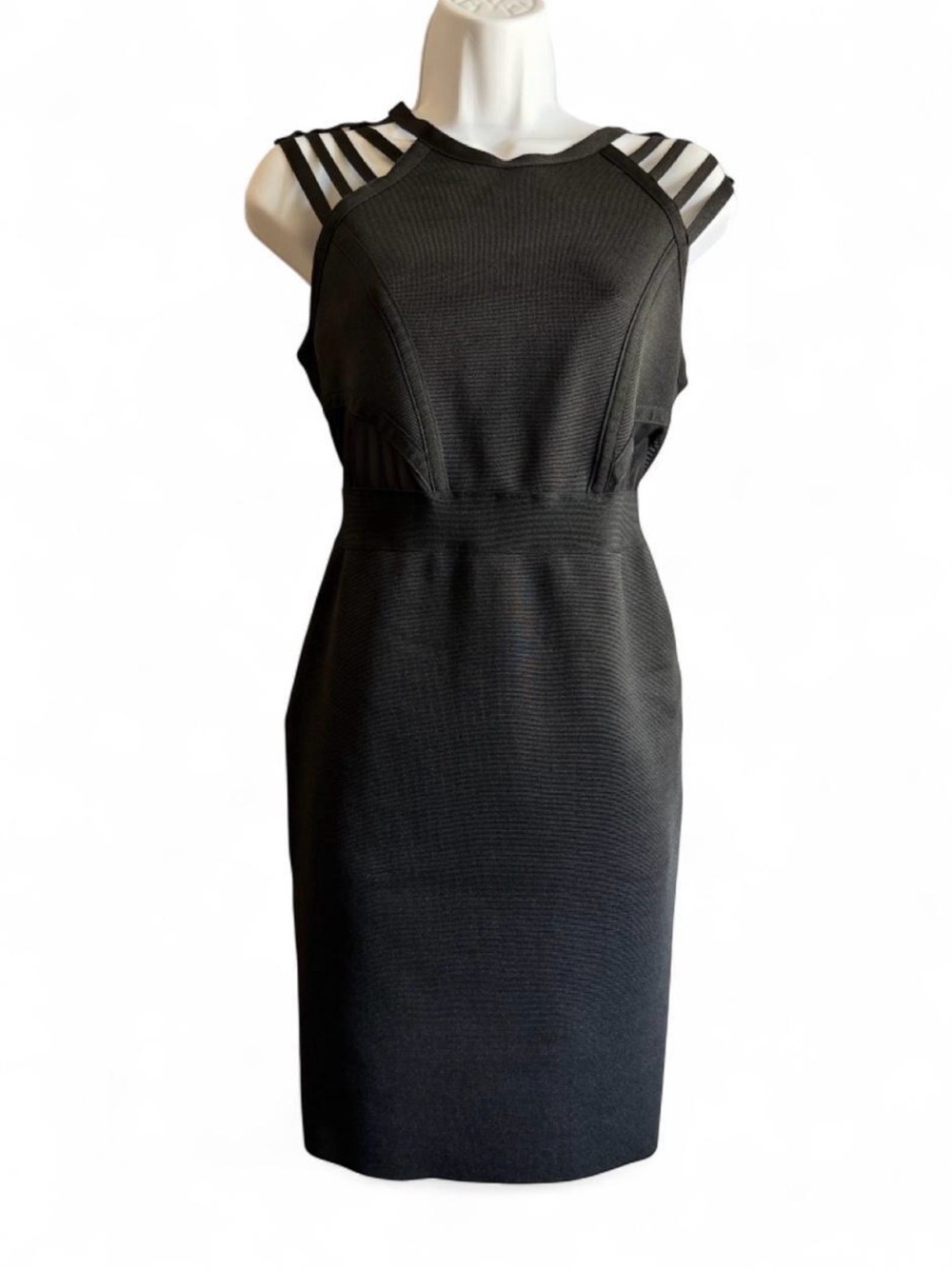 bebe Black Strappy Midi Sheath Dress